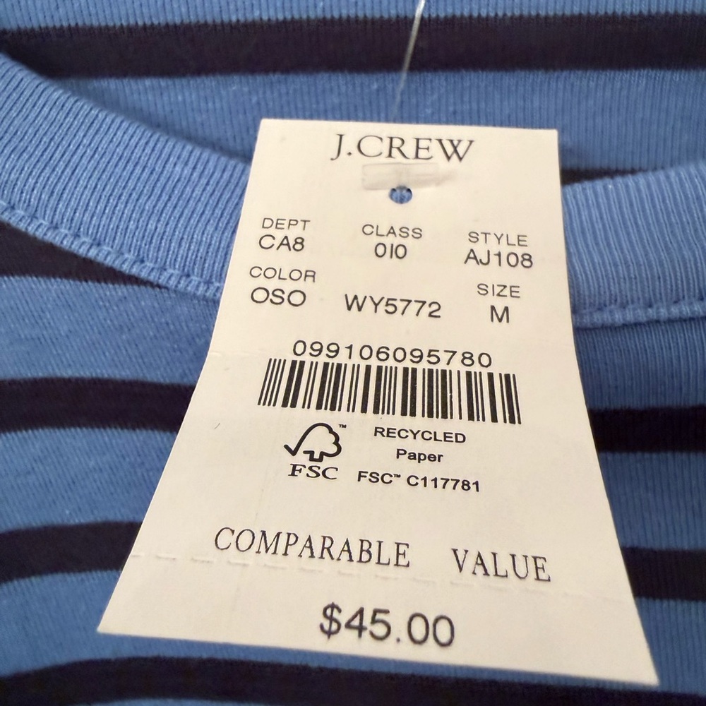 J. Crew Women's Blue and Black Striped Long Sleeve Tee - Picture 3 of 3